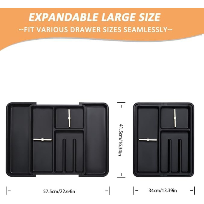 Органайзер для столових приборів ZHUlYIWIN в шухляду, розсувний, з тримачами для ножів, чорний