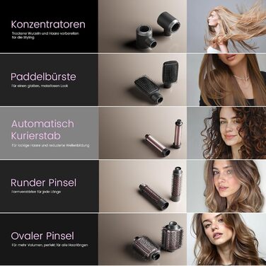 Airstyler 6-в-1: Фен-щітка, локони, об'єм, випрямлення, сушка волосся (Rose Gold)