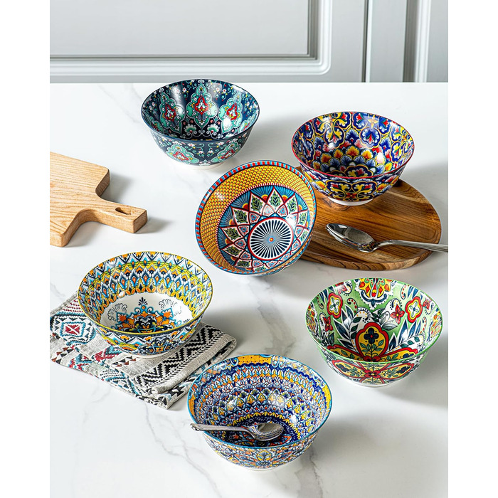Тарілки для мюслі та супу HENXFEN, 6 шт. - кераміка, богемний стиль
