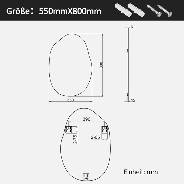 Дзеркало Boromal Spiegel чорне 40x60 см з металевим обрамленням для ванної, туалету, спальні (55x80 см, асиметричний стиль D)
