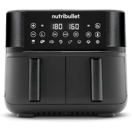 Nutribullet Double Drawer Air Fryer 8L with a wide selection of cooking modes, digital LED touchscreen, 8 programs, preheat & keep warm, grill, no oil, 2850 W, Black, NBA081B