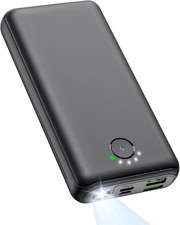 Power Bank JIGA 27000mAh 22.5W з PD 20W, USB-C, ліхтарик, чорний, сумісний з iPhone, Samsung, Huawei, iPad