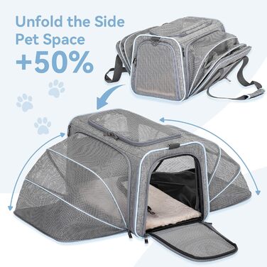 Транспортний бокс для кота/собаки Petsfit - складаний, сірий, M, з м'яким килимком