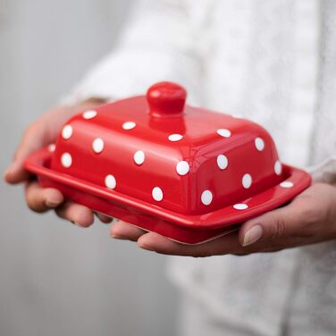 City to Cottage - Butterdose Keramik | Red and White | Polka Dots | Handmade | 250 gram ceramic butter dish with lid
