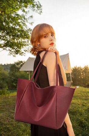 Сумка жіноча KALIDI шопер велика зі шкірозамінника (PU) з блискавкою, червона - для роботи, покупок, навчання