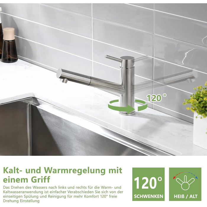 Кухонний змішувач AIMADI висувний чорного кольору з 3-ма режимами, душовою насадкою, шлангом 38 см, однорідний змішувач для холодної та гарячої води, підходить для раковини та кухонного острова. Змішувач для кухні з водоспадом, чорний (з матовою обробкою)