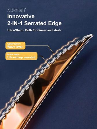 Набір столових приборів 24 предмети, нержавіюча сталь 18/10, мідний колір, сучасний дизайн, з двостороннім зазубреним ножем, для 6 осіб, можна мити в посудомийній машині