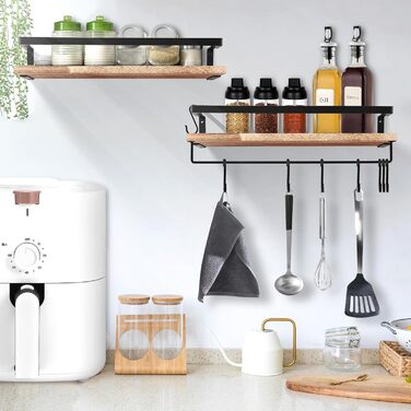 Настінна полиця з дерева, 2 шт. у наборі, рустикальний стиль, з тримачем для рушників, світло-коричневого кольору, для спальні, вітальні, ванної кімнати, кухні, офісу