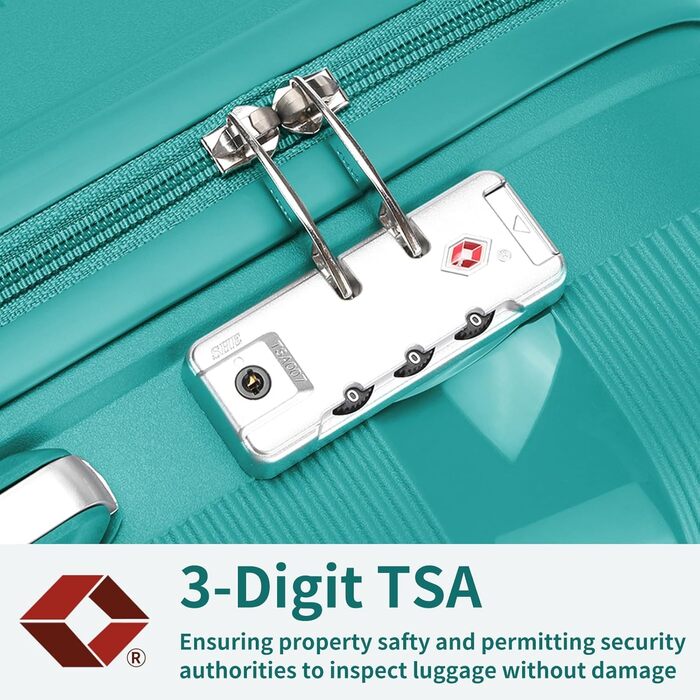 Набір валіз з твердого пластику: середній, великий, extra large, з TSA-замком, 4 колеса, поліпропілен, бірюзово-зелений