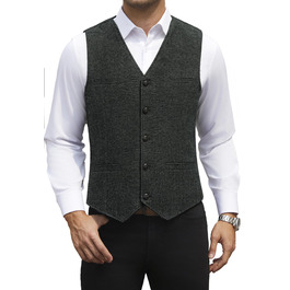 Жилет чоловічий HISDERN Vintage Casual Tweed з вовни в колірну смужку Herringbone для весілля, офісу та ділових зустрічей (L, темно-сірий)