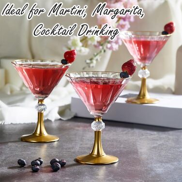 Бокали для коктейлів Martini з золотим обідком, набір 6 шт. Люкс, ручна робота