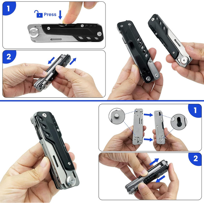 HONZIN Mutitoo 5-in-1 Multifunction Pocket Knife, Folding Knife, Scissors, Detachable Geometric Knife Made of Stainless Steel for Outdoor Use, with Cord Pull Pouch (Extra 11 Screwdriver Inserts) (M)