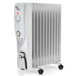 Електричний масляний радіатор Pro Breeze 2500W, обігрівач з 11 секціями, 3 режимами потужності, термостатом та таймером на 24 години, захист від перегріву та перекидання, білий