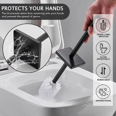 Набір для чищення унітазу FIISAYL: щітка та тримач з нержавіючої сталі (чорний, квадратний)