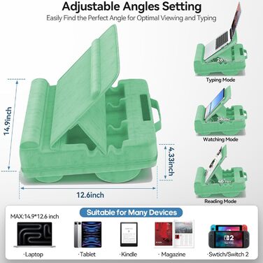 Підставка для ноутбука з регулюванням кута нахилу, подушка для роботи з ноутбука на дивані, підставка для ноутбука до 16 дюймів (зелена)