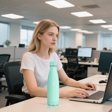 Термос-пляшка спортивна Grsta 750 мл, з нержавіючої сталі, подвійні стінки, BPA-Free, для кемпінгу, подорожей, спорту (Блакитно-зелений)