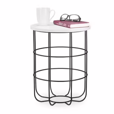 Relaxdays Round Side Table with Metal Basket
