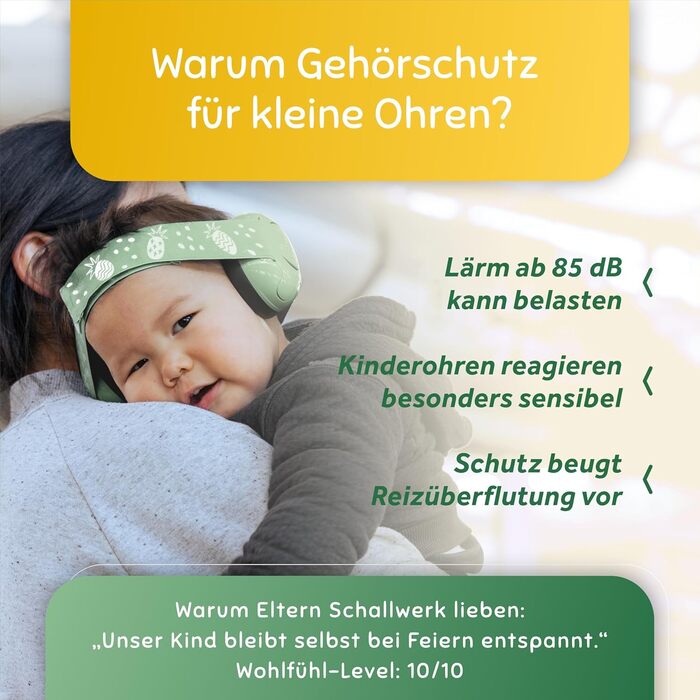 Schallwerk Mini+ - Навушники-захисники вух для малюків - високоякісні шумозаглушувачі для дітей - захист вух для дітей, захист вух для немовлят, навушники-захисники вух для немовлят, шумозаглушувачі Matcha Green