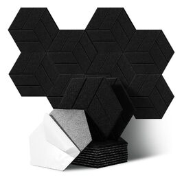 Акустичні гексагональні панелі з шумопоглинаючого поролону, самоклеючі шестикутні панелі для звукоізоляції студії, офісу та ігрової кімнати, 30x26x0.9 см, чорні (12 шт)