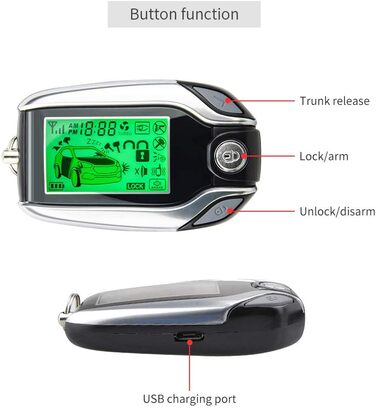 Двостороння сигналізація EASYGUARD EC204 для авто з PKE, перезаряджуваним LCD-брелоком і датчиком удару, 12В