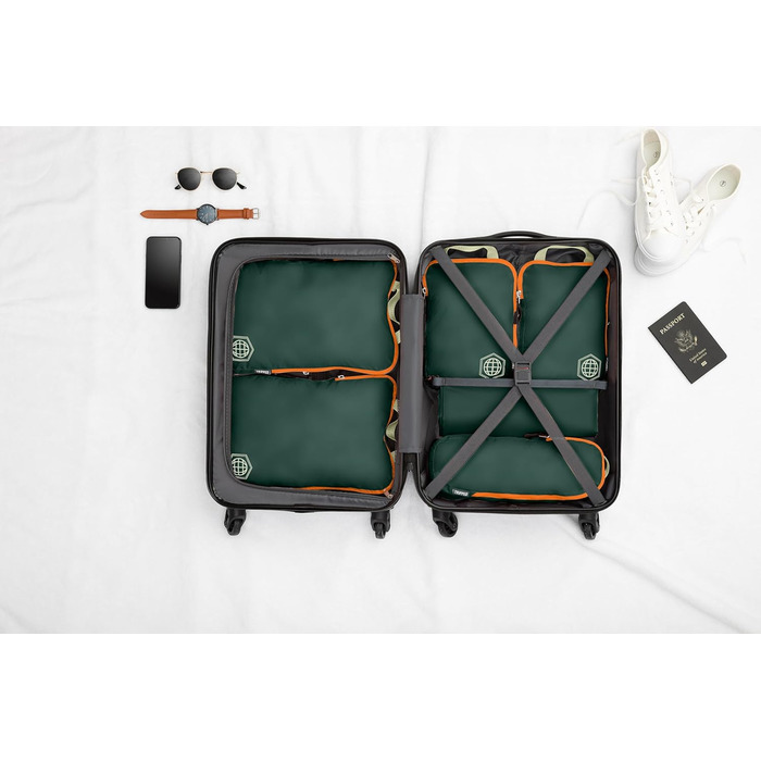Набір кубиків для пакування TRIPPED Travel Gear: Органайзери для багажу з подвійним замком, компресія, білий, зелений (зелений/помаранчевий, 6 шт.)