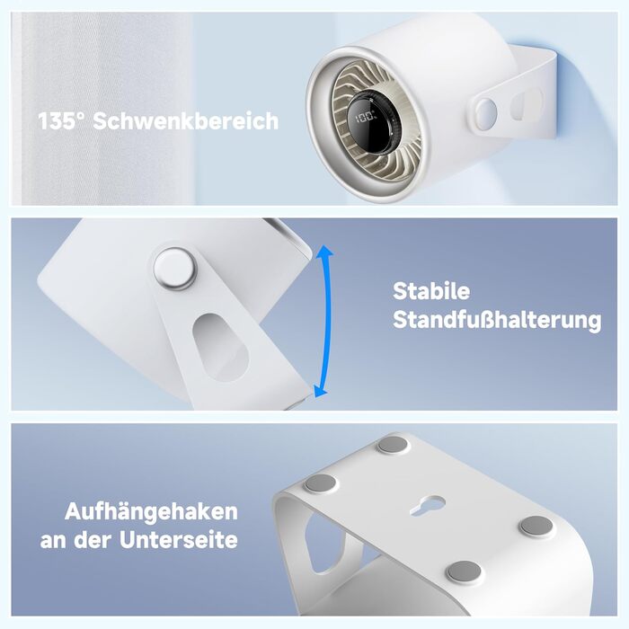 Тихий настільний вентилятор з цифровим дисплеєм, 100-рівневе регулювання & 135° нахил - ідеальний для офісу, спальні, кухні, дому та відпочинку на природі - білий