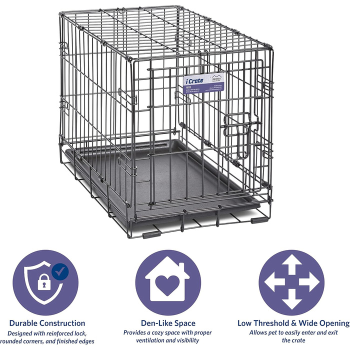 Кія для собак Midwest Homes iCrate Modell 1536DDU, чорний, 90 см, з одною дверцятами, піддон, захист від подряпин, роздільник, патентні функції