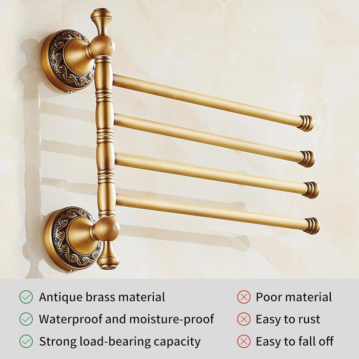 Brass toothbrush holder, antique bronze finish, cup holder with white ceramic cup, wall-mounted, bathroom accessory, patterned carving design (folding towel rack)
