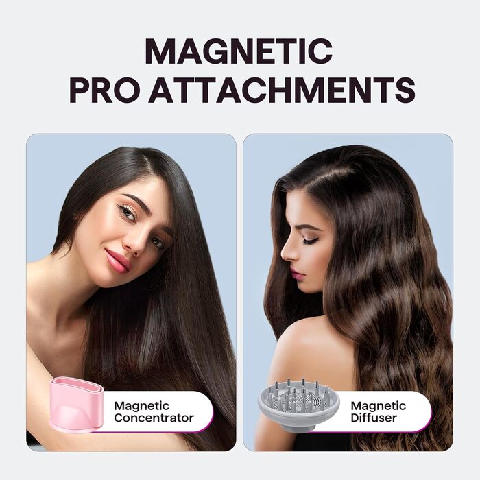 Фен Wavytalk TURBLOW PRO з дифузором: швидке сушіння, 110 000 обертів/хв, іонізація, гладкість, рожевий