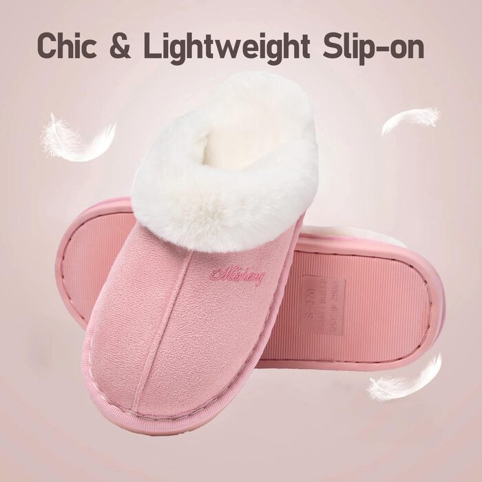 Тапочки домовик Donpapa для жінок та чоловіків, зимові, теплі, з плюшем та піною пам'яті, з імітацією овечої шкури, антиковзаючі, для дому та вулиці (40.5/42 EU, Horizont Rosa)