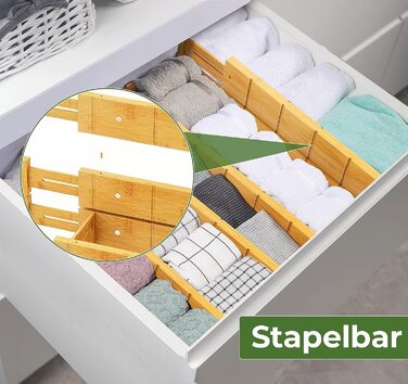 ABSOFINE Adjustable Drawer Dividers (43-56CM), 6 Pack Drawer Organizers with Inserts, Stackable Non-Slip Drawer Dividers for Kitchen, Closet, Dresser, Office, Bedroom