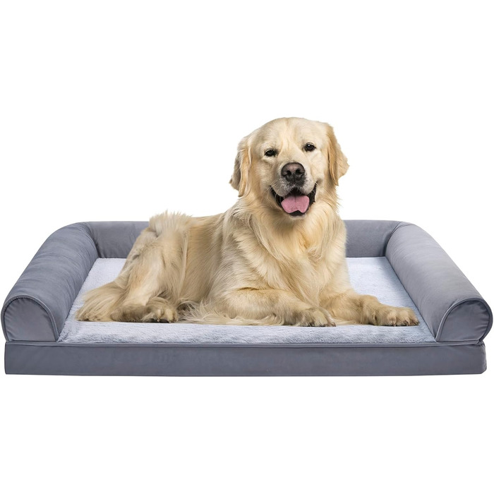 Amazon Basics Foam Dog and Pet Couch Bed with Removable Cover, Grey, (L x W x H) (U-shaped Sofa - Grey, 112 x 89 x 20 cm)
