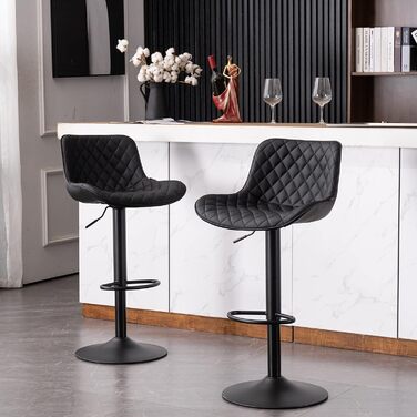 YOUTASTE Adjustable Bar Stools - Modern Design, Padded, Swivel, Faux Leather, Black - Set of 2