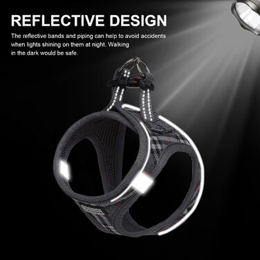 Шлейка для собак Suredoo, маленькі та середні породи, анти-тяга, світловідбиваюча, дихаюча, для цуценят (M, 34-39см; XL, 46-53см, 8-10.5кг), сіра в клітинку