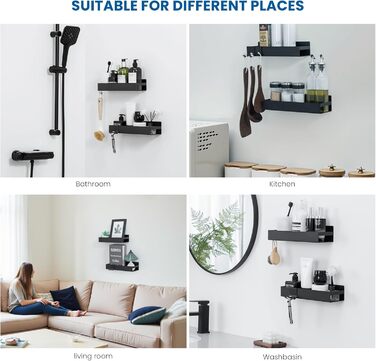 Поличка для душу Auralum без свердління, органайзер для ванної кімнати, 2 шт., чорний, нержавіюча сталь