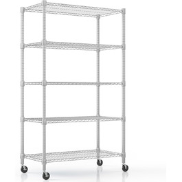Himimi 5-Tier Rolling Wire Shelving Unit with Adjustable Height and Leveling Feet