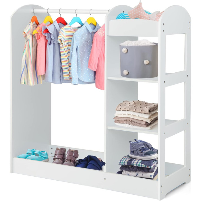 Дитяча шафа Dreamade з дзеркалом та штангою для одягу, 4 відкриті полиці, 93,5x38x100 см (Біла)