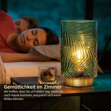 LED настільна лампа MJ PREMIER з акумулятором, торшери з USB зарядкою, диммування, скляна основа, декоративне освітлення, аварійна лампа (зелена)