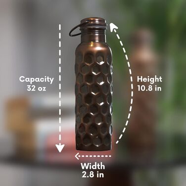 Trade Trinkwasserflasche Kupfer - Drinking Water Bottle Copper - Pure Naturally Bottle Water Bottle with Lid and Carrying Bag 34oz/1000 ml Leak-Proof Ayurveda Copper Bottle for Office and Yoga (Black, 1)