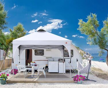 ABCCANOPY 3x3M Pop Up Gazebo Waterproof Festival Sunshade Outdoor Pavilion with Rolling Bag, Bonus 4x Weight Bags, 4x Ropes, 4x Stakes White Without Side Walls