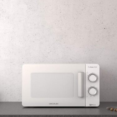 Мікрохвильова піч Cecotec Pro Clean 3120 з кварцовим грилем 800 Вт, антибактеріальне покриття Ready 2 Clean, 3D Wave, 20 л, біла дверцята