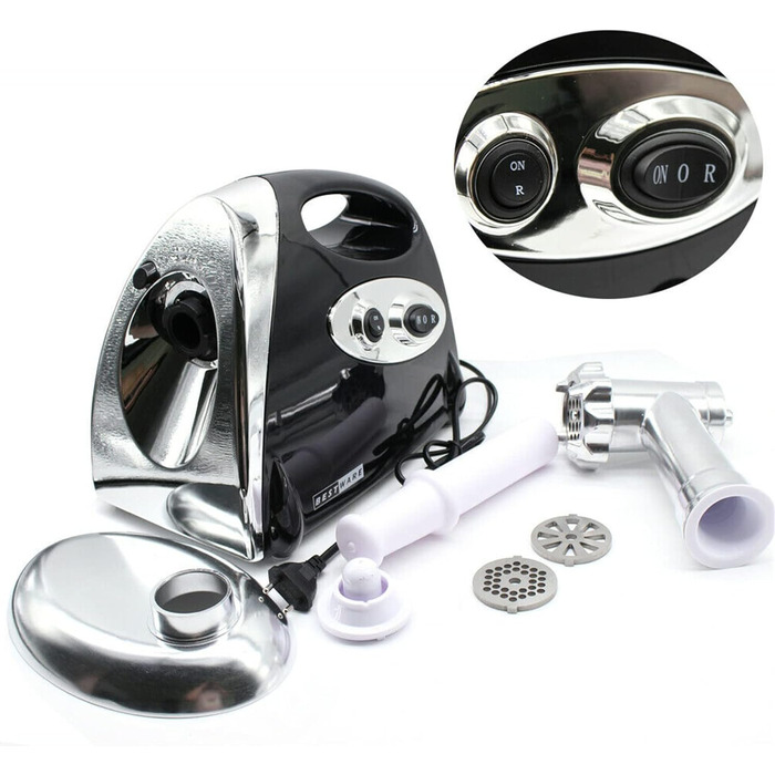 М'ясорубка електрична 800W з насадками для ковбас, нержавіюча сталь, чорна - багатофункціональний кухонний комбайн