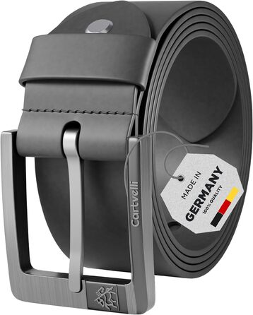 Чоловічий шкіряний ремінь Cartvelli Premium з Німеччини, з подарунковою коробкою. Ремінь повномірної шкіри, 40 мм. Підходить для джинсів, чинос, костюма. Сірий, довжина 120 см (загальна довжина 105 см).