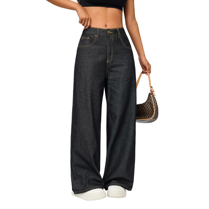 Джинси жіночі Damen Vintage Baggy, широкі, стиль Y2K 90-х, стрейч, чорні (Розмір S)