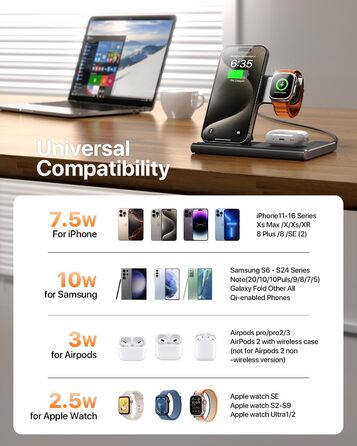 Бездротова зарядка 3-в-1 для Apple Watch, iPhone та AirPods (чорний)