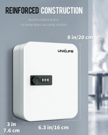Шкафчик для ключів Uniclife на 60 позицій з комбінацією та ключовим замком, цифровий, з регульованими полицями (20 ключів, білий)
