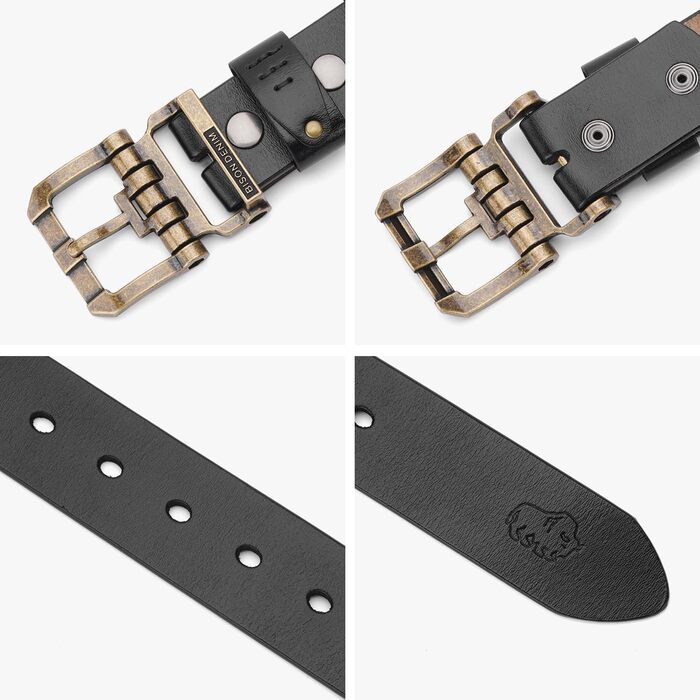 Чоловічий шкіряний ремінь BISON DENIM з класичною пряжкою, міцний, для джинсів, довжина 115 см (підходить для об'єму талії 36-39 дюймів) + ремінь з принтом, довжина 125 см (підходить для об'єму талії 41-43 дюйми)