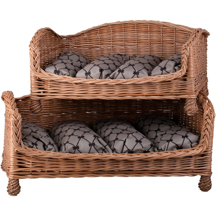 Корзина для собаки/кішки з плетіння лози з м'яким лежаком - лежак-ліжко для тварин (64x42x35 см, Бежевий)