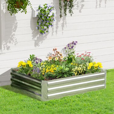 Підвищене грядка Outsunny зі сталі з гарячим цинковим покриттям 120 x 90 x 30 см Садовий грядок Ящик для посадки Сріблястий для квітів та овочів