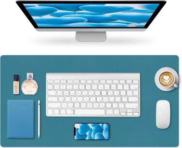 Підкладка на стіл 80x40 см з PU-шкіри, килимок для миші, захист столу, антиковзаюча підкладка для офісу та дому (Хimmelblau, 80 x 40 см)